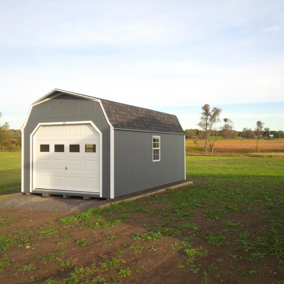grey gambrel roof garage in Picton, ON