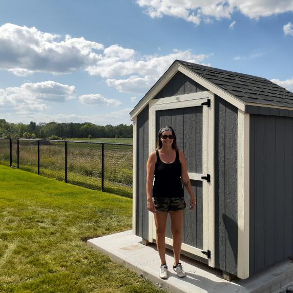 Garden storage shed on concrete pad
