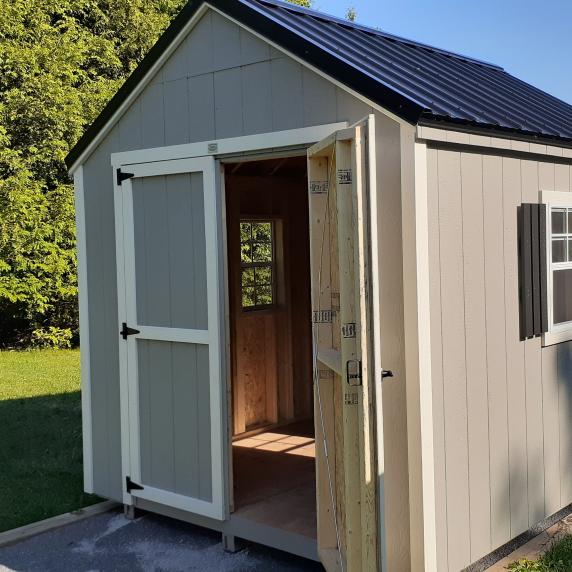 Garden storage shed open door