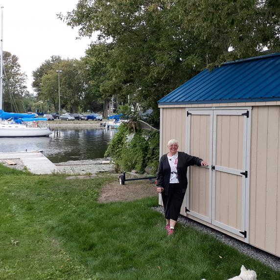 Wooden storage shed by the water